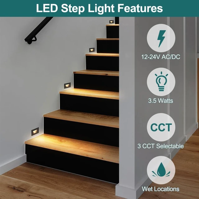 Alt view image 2 of 7 - kadision 12V-24V AC/DC Low-Voltage LED Step Lights, 3CCT, 4-Pack