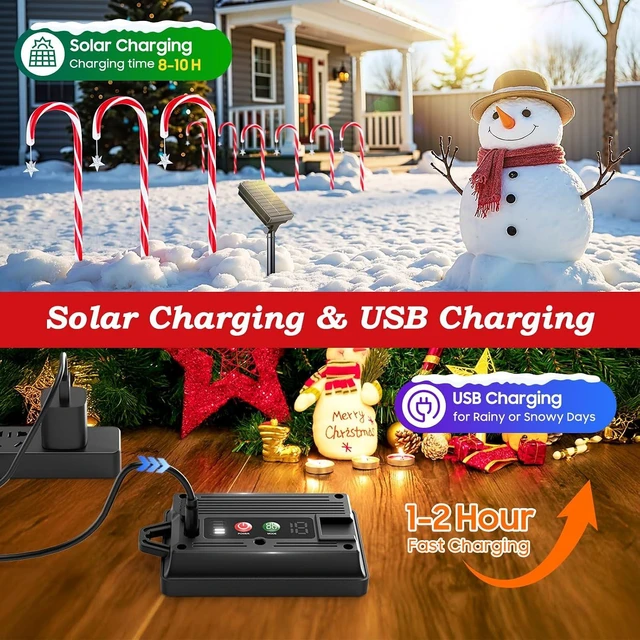 Alt view image 2 of 7 - 12 Pack Solar Candy Cane Lights Outdoor, Christmas Pathway Lights Decor