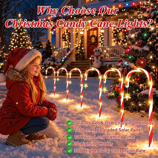 Alt view image 3 of 7 - 12 Pack Solar Candy Cane Lights Outdoor, Christmas Pathway Lights Decor
