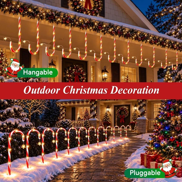 Alt view image 4 of 7 - 12 Pack Solar Candy Cane Lights Outdoor, Christmas Pathway Lights Decor
