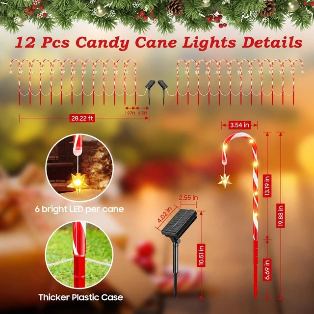 Alt view image 5 of 7 - 12 Pack Solar Candy Cane Lights Outdoor, Christmas Pathway Lights Decor