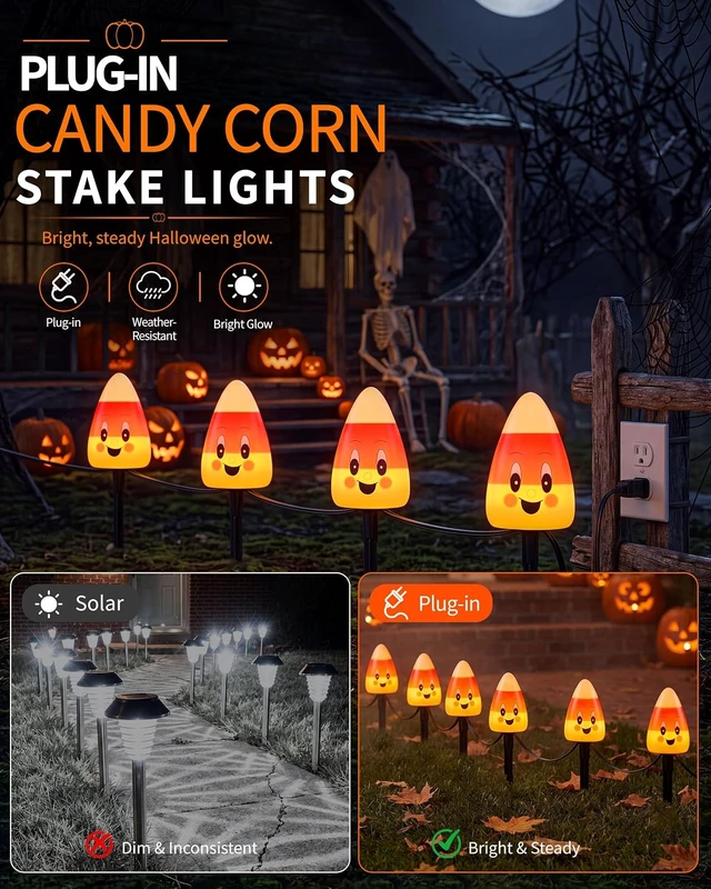 Alt view image 3 of 7 - Halloween Candy Corn Lights Outdoor,4PCS Candy Corn Pathway Lights