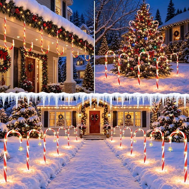 Alt view image 7 of 7 - 12 Pack Solar Candy Cane Lights Outdoor, Christmas Pathway Lights Decor