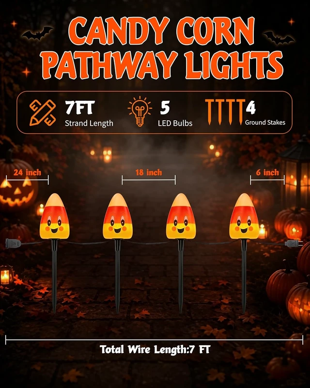 Alt view image 2 of 7 - Halloween Candy Corn Lights Outdoor,4PCS Candy Corn Pathway Lights