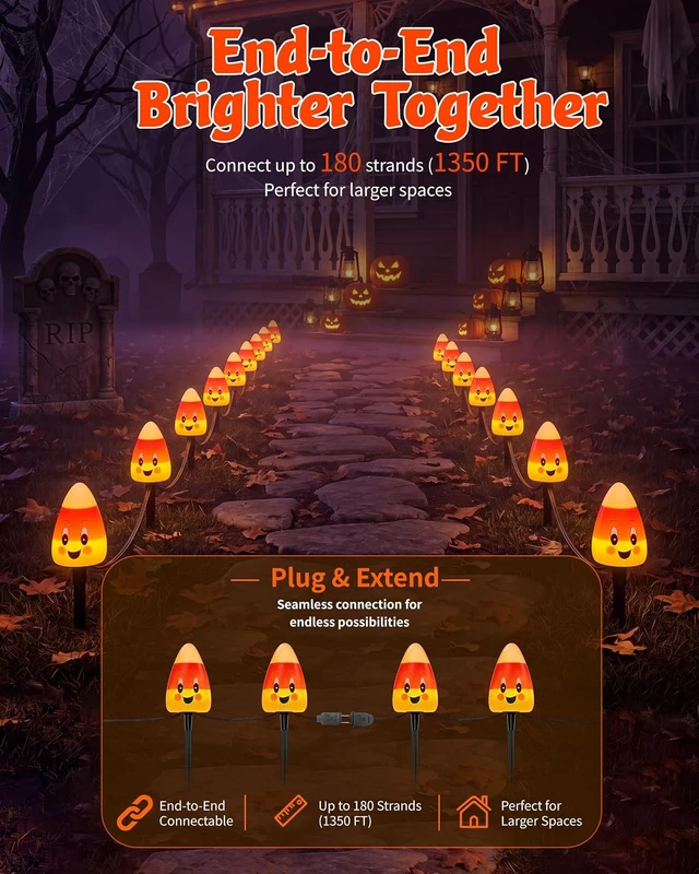 Alt view image 5 of 7 - Halloween Candy Corn Lights Outdoor,4PCS Candy Corn Pathway Lights