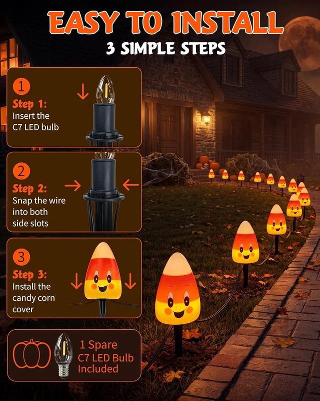 Alt view image 4 of 7 - Halloween Candy Corn Lights Outdoor,4PCS Candy Corn Pathway Lights