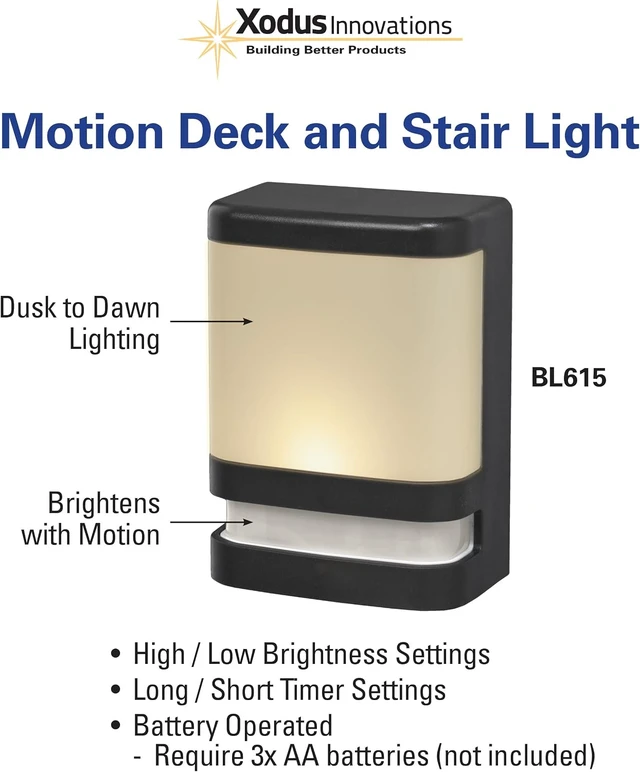 Alt view image 2 of 5 - Xodus Battery Operated LED Deck & Stair Light, Motion Sensor, Black, 3 Pack