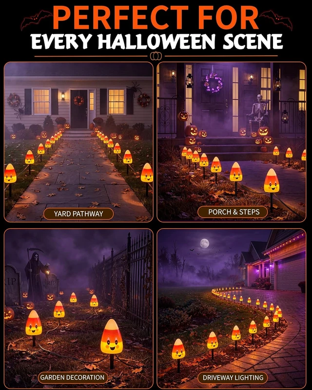 Alt view image 7 of 7 - Halloween Candy Corn Lights Outdoor,4PCS Candy Corn Pathway Lights
