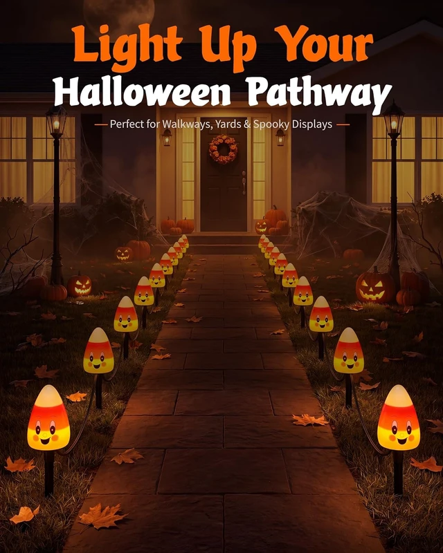 Alt view image 6 of 7 - Halloween Candy Corn Lights Outdoor,4PCS Candy Corn Pathway Lights