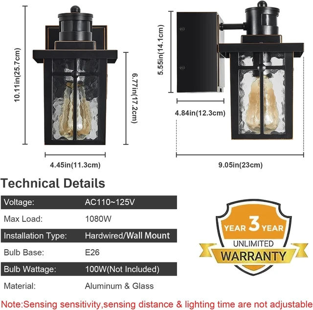 Alt view image 6 of 7 - 2 pack Porch Lights with GFCI Outlet,Dusk to Dawn Motion Sensor Outdoor Lights,3 Lighting Modes Black Front Door Lights,Waterproof Exterior Light Fixture,Outside Wall lamp for House Patio Garage