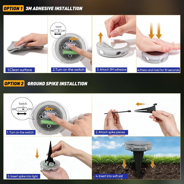 Alt view image 7 of 7 - YiLaie Solar Ground Lights Outdoor IP68 Waterproof, Cold White 8 Pack