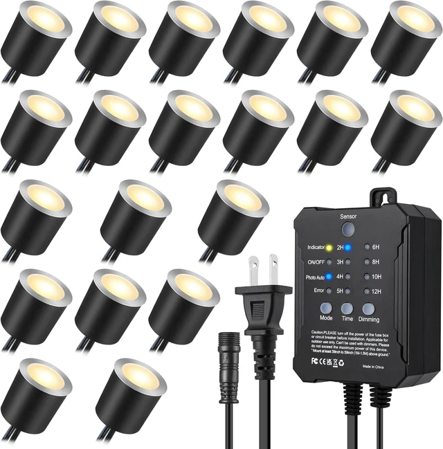 Main image of SMY Lighting Dimmable LED Deck Lights with Timer and Photocell Sensor and Protecting Shell 32mm,20Pack Outdoor LED Smart Deck Lighting IP67 Waterproof for Garden,Yard Stair, Patio, Floor Decoration
