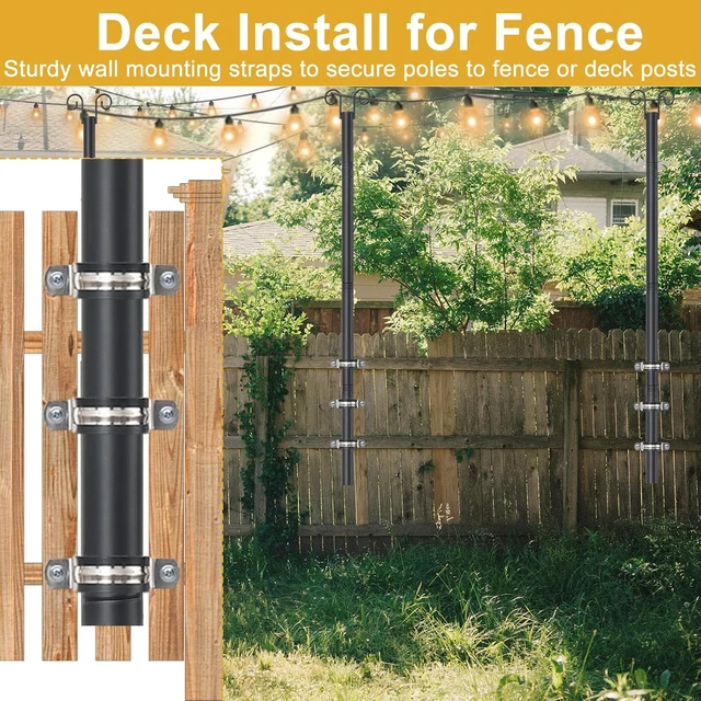 Alt view image 3 of 7 - String Light Poles for Outside Deck 2 Pack 8FTHeavy Duty Metal Garden Outdoor Light Poles for Solar String Light Bulbs Hanging Kit for Yard Garden Fence Post Deck Party Wedding