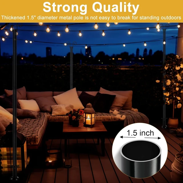 Alt view image 4 of 7 - String Light Poles for Outside Deck 2 Pack 8FTHeavy Duty Metal Garden Outdoor Light Poles for Solar String Light Bulbs Hanging Kit for Yard Garden Fence Post Deck Party Wedding