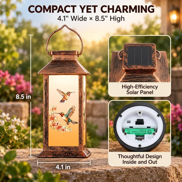 Alt view image 4 of 7 - Solar Lantern Outdoor Waterproof Hummingbird Hanging Light Birthday Gifts
