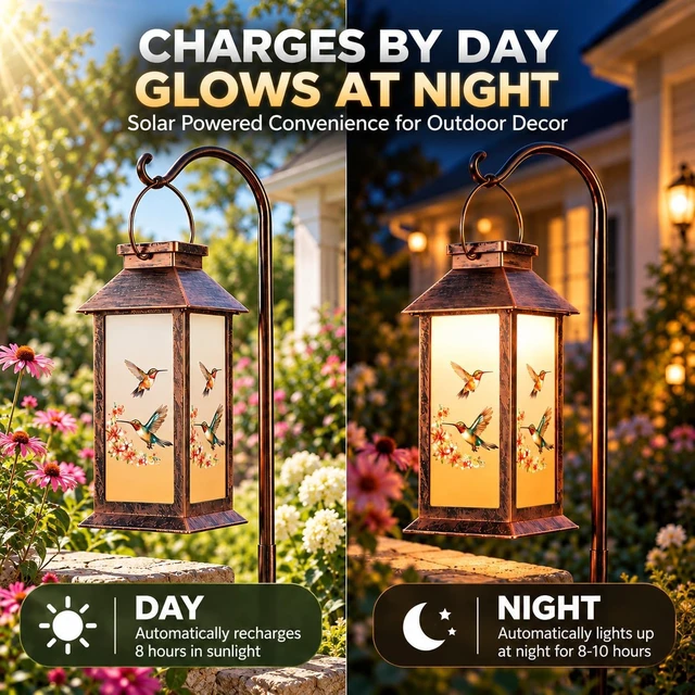 Alt view image 5 of 7 - Solar Lantern Outdoor Waterproof Hummingbird Hanging Light Birthday Gifts