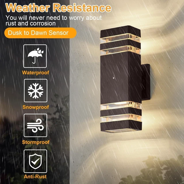 Alt view image 2 of 7 - Dusk to Dawn Sensor Outdoor Wall Light, Modern Up Down Exterior Lighting Fixtures Wall Mount, Black Aluminum Outdoor Lights for House Waterproof Porch Light 2-Pack