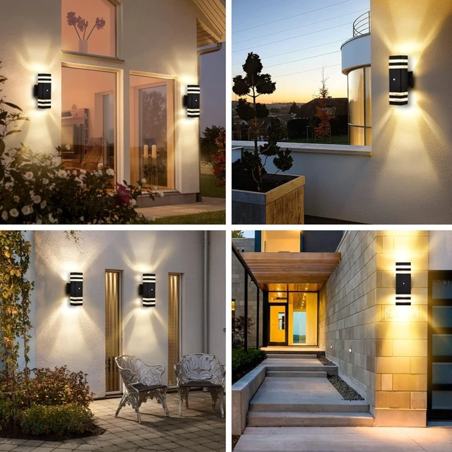 Alt view image 7 of 7 - Dusk to Dawn Sensor Outdoor Wall Light, Modern Up Down Exterior Lighting Fixtures Wall Mount, Black Aluminum Outdoor Lights for House Waterproof Porch Light 2-Pack