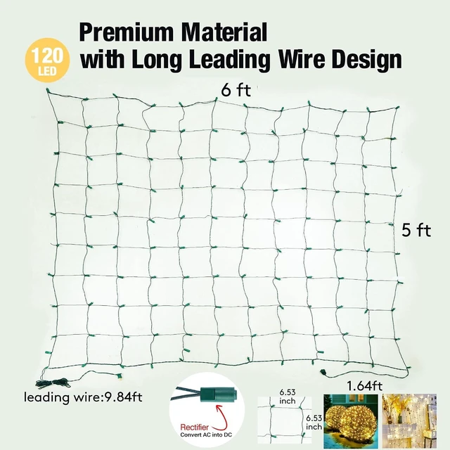 Alt view image 7 of 7 - Led Christmas Net Lights Outdoor Christmas Bushes Lights 120Led 6ftx5ft, 5mm Wide Angle Led Outdoor Indoor Mesh Net Lighting for Xmas Holiday, Garden, Lawn, Shrub, Tree, Bushes Decorations(WarmWhite)