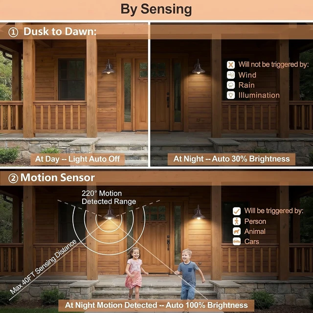 Alt view image 4 of 7 - 2-Pack Gooseneck Outdoor Wall Barn Lights,Dusk to Dawn Motion Sensor Sconce