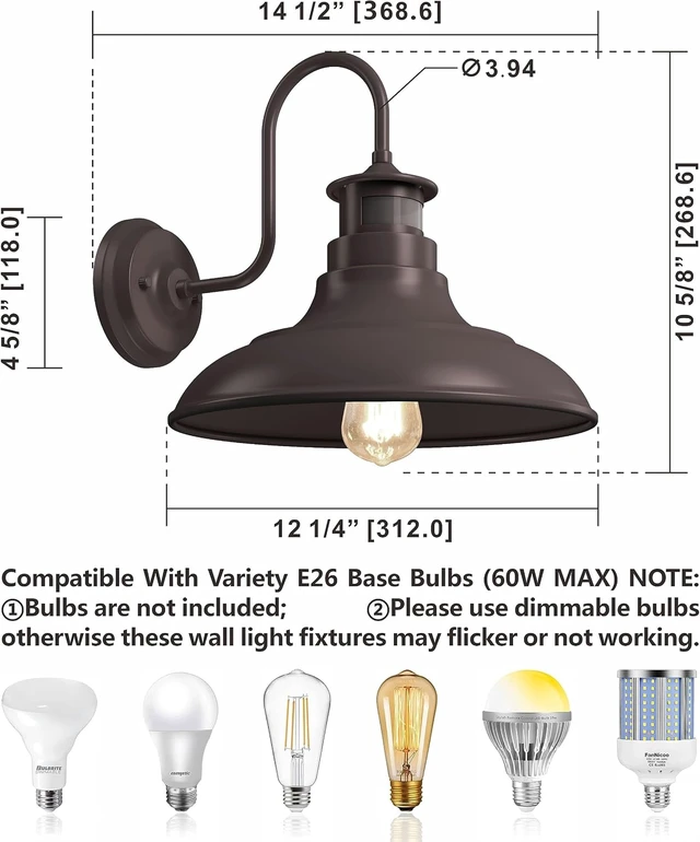 Alt view image 5 of 7 - 2-Pack Gooseneck Outdoor Wall Barn Lights,Dusk to Dawn Motion Sensor Sconce