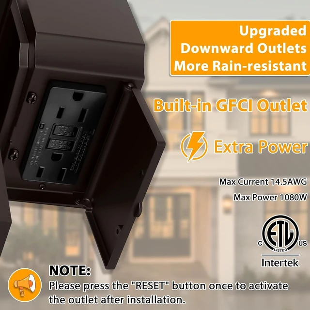 Alt view image 2 of 7 - Porch Lights with GFCI Outlet, Dusk to Dawn Outdoor Wall Light Bronze
