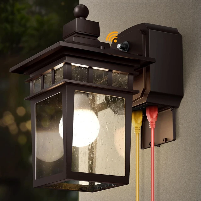 Main image of Porch Lights with GFCI Outlet, Dusk to Dawn Outdoor Wall Light Bronze