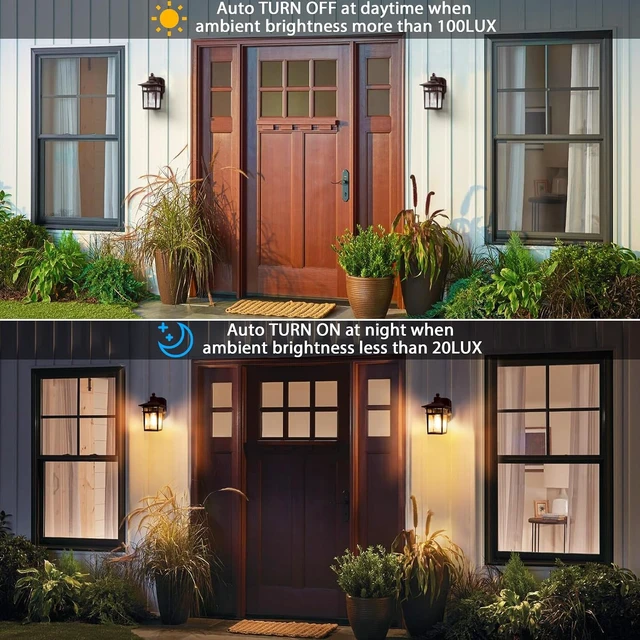 Alt view image 3 of 7 - Porch Lights with GFCI Outlet, Dusk to Dawn Outdoor Wall Light Bronze