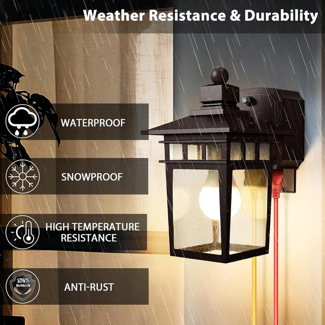 Alt view image 4 of 7 - Porch Lights with GFCI Outlet, Dusk to Dawn Outdoor Wall Light Bronze