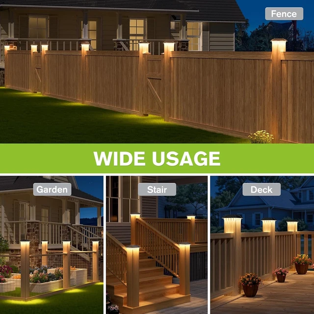 Alt view image 6 of 6 - Solar Post Cap Lights Outdoor 8pack - Downward Lighting Waterproof Deck Fence Post Solar Lights for 4x4 Wooden/Vinyl Posts, Warm White Glow, Ideal for Deck Edges/Stair Railings/Porch/Backyard Fence
