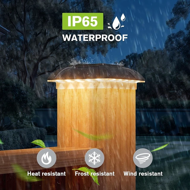 Alt view image 4 of 6 - Solar Post Cap Lights Outdoor 8pack - Downward Lighting Waterproof Deck Fence Post Solar Lights for 4x4 Wooden/Vinyl Posts, Warm White Glow, Ideal for Deck Edges/Stair Railings/Porch/Backyard Fence
