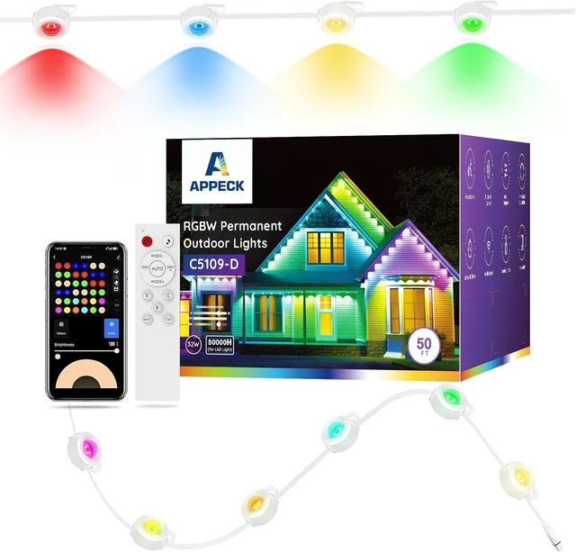 Main image of APPECK Permanent Outdoor Lights 50FT with 36 LEDs, Smart Eaves Lights RGBW