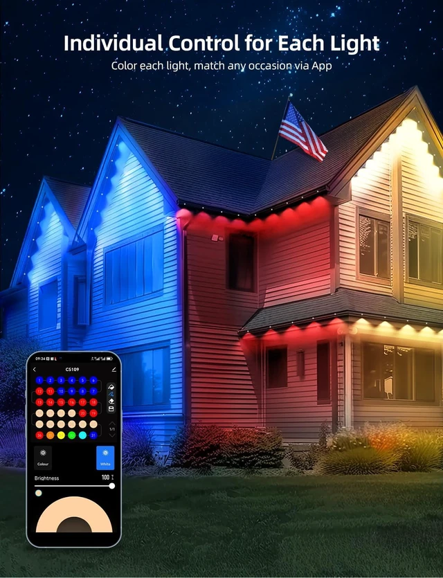 Alt view image 3 of 7 - APPECK Permanent Outdoor Lights 50FT with 36 LEDs, Smart Eaves Lights RGBW