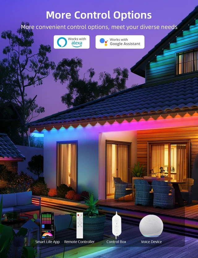 Alt view image 4 of 7 - APPECK Permanent Outdoor Lights 50FT with 36 LEDs, Smart Eaves Lights RGBW