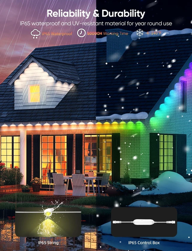 Alt view image 7 of 7 - APPECK Permanent Outdoor Lights 50FT with 36 LEDs, Smart Eaves Lights RGBW