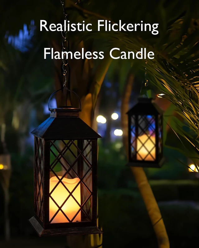 Alt view image 2 of 7 - Homemory 2 Pack 13'' Bronze Solar Lanterns Outdoor Waterproof Hanging