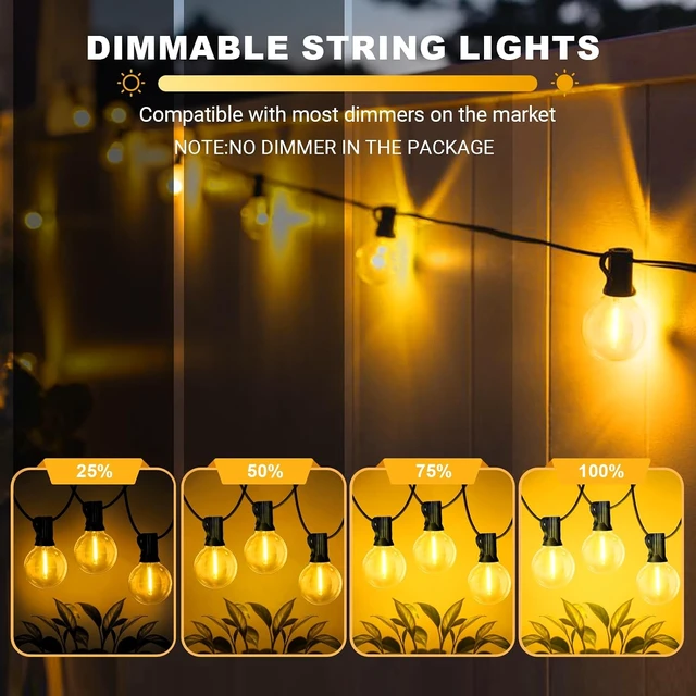Alt view image 5 of 7 - LAMPHOME LED Outdoor String Light, 26Feet Patio Lights with12+1Edison Shatterproof Bulbs(1Spare), UL Waterproof Outside Lights connectable Dimmable for Backyard Porch Decor,Yellow