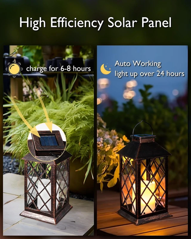 Alt view image 4 of 7 - Homemory 2 Pack 13'' Bronze Solar Lanterns Outdoor Waterproof Hanging