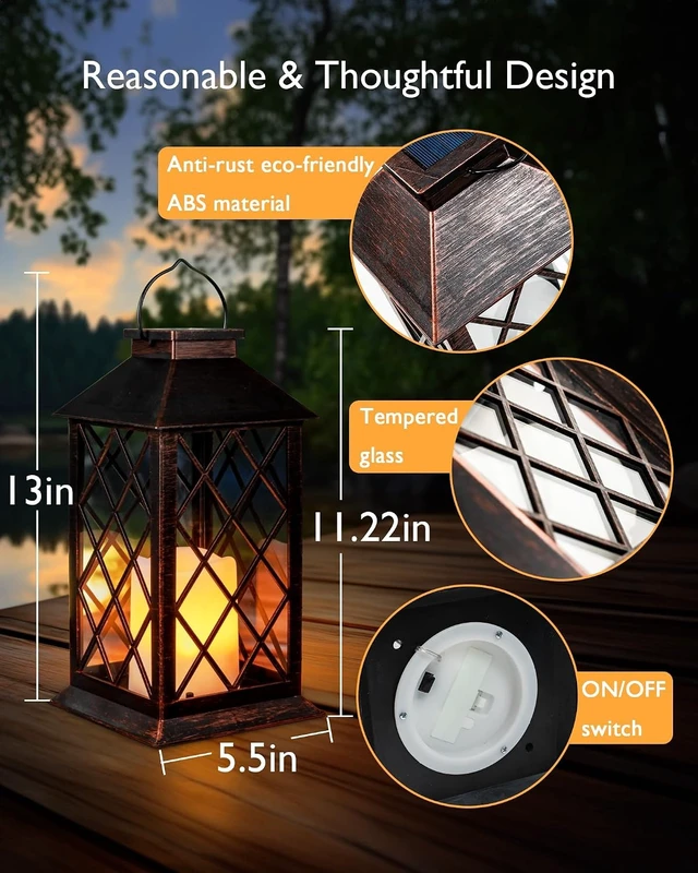 Alt view image 5 of 7 - Homemory 2 Pack 13'' Bronze Solar Lanterns Outdoor Waterproof Hanging
