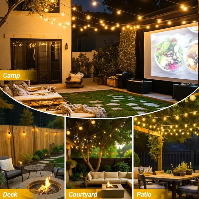 Alt view image 6 of 7 - LAMPHOME LED Outdoor String Light, 26Feet Patio Lights with12+1Edison Shatterproof Bulbs(1Spare), UL Waterproof Outside Lights connectable Dimmable for Backyard Porch Decor,Yellow