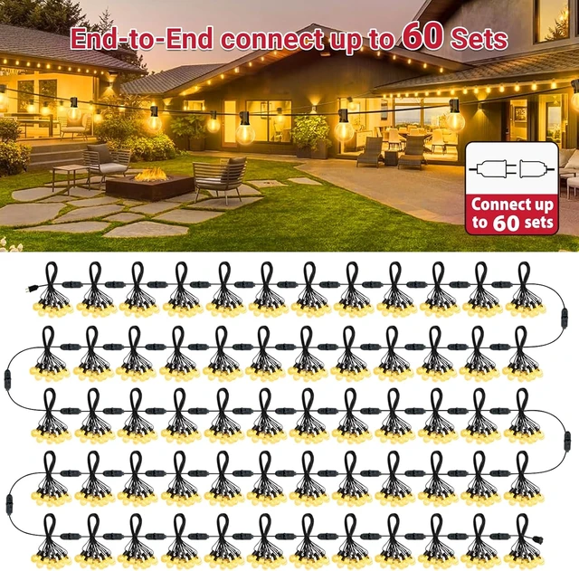 Alt view image 7 of 7 - LAMPHOME LED Outdoor String Light, 26Feet Patio Lights with12+1Edison Shatterproof Bulbs(1Spare), UL Waterproof Outside Lights connectable Dimmable for Backyard Porch Decor,Yellow