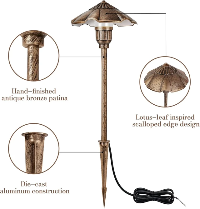 Alt view image 2 of 7 - Low Voltage Landscape Lights, 5W 2900K Warm White Pathway Light, 12-24V AC/DC IP65 Waterproof Aluminum Wired Yard Light, Outdoor Path Lights for Walkway, Garden, Lawn, 4 Pack
