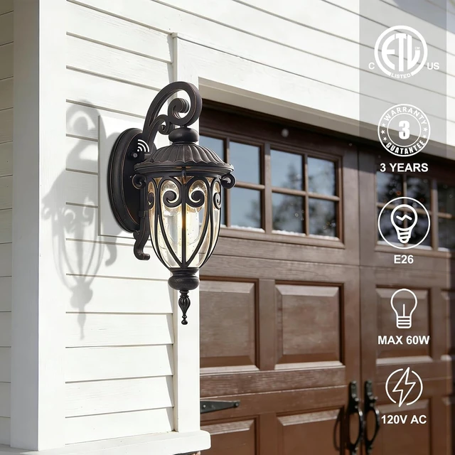 Alt view image 2 of 7 - 23 Inch Outdoor Wall Lights, Dusk to Dawn Aluminum Bronze Porch Wall Sconce, 2 Pack