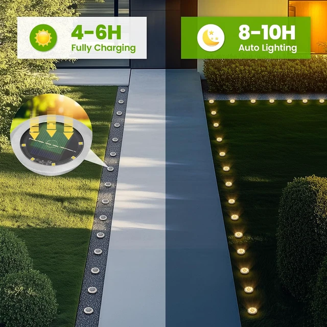 Alt view image 3 of 7 - PATIOWIN 16 Pack Small Solar Ground Lights, Walkway Lights Warm White