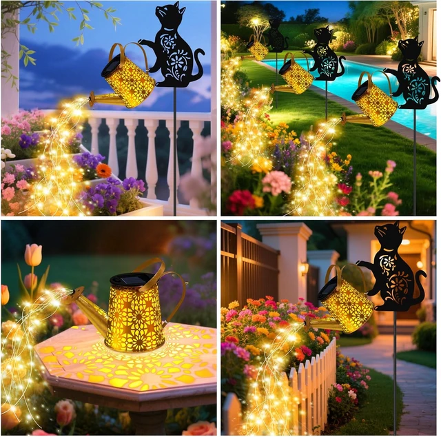 Alt view image 5 of 6 - Solar Watering Can Lights, Cat Hanging Lantern Solar Lights Outdoor, Cat Lover Gifts for Mom Women Birthday Mother's Day Christmas, Waterproof Garden Decor Outside Patio Yard Pathway Backyard