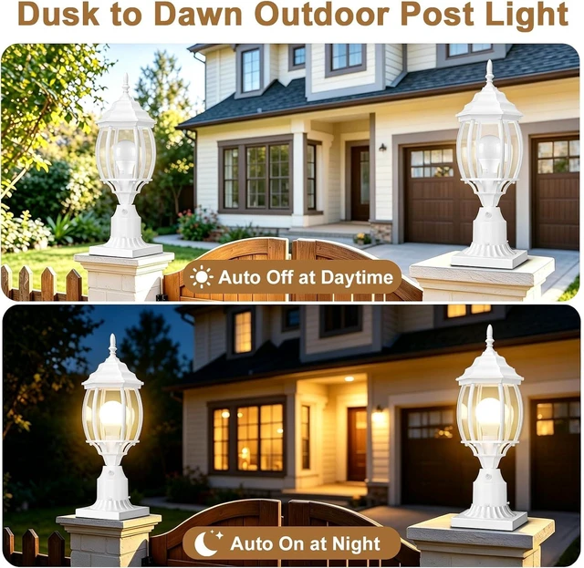 Alt view image 2 of 7 - Redluck White Dusk to Dawn Outdoor Post Light, Lamp Post Light Fixture