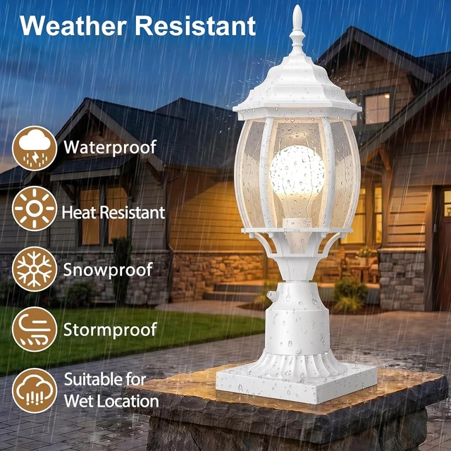 Alt view image 5 of 7 - Redluck White Dusk to Dawn Outdoor Post Light, Lamp Post Light Fixture