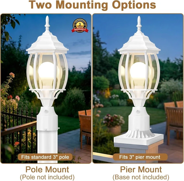 Alt view image 3 of 7 - Redluck White Dusk to Dawn Outdoor Post Light, Lamp Post Light Fixture