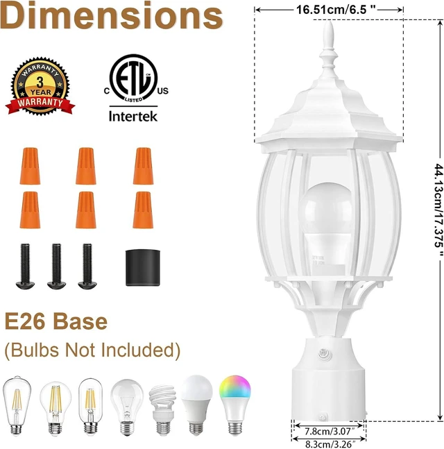 Alt view image 6 of 7 - Redluck White Dusk to Dawn Outdoor Post Light, Lamp Post Light Fixture