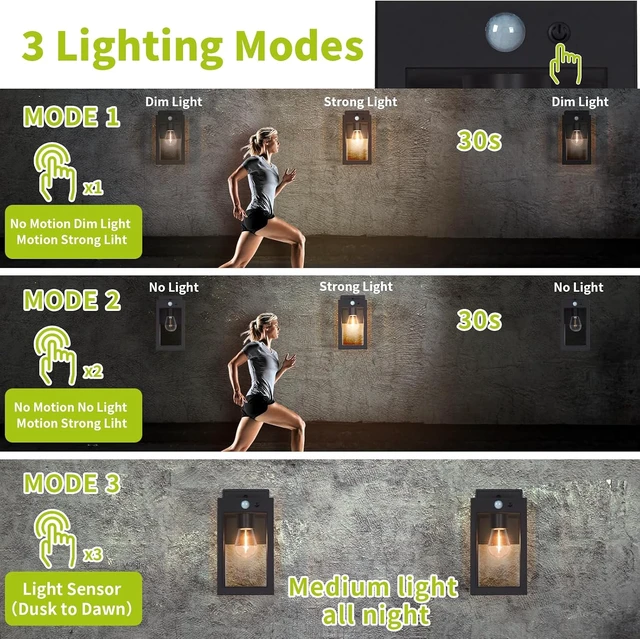 Alt view image 3 of 7 - Solar Outdoor Wall Lights Dusk to Dawn 2 Pack